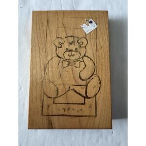 Vintage Teddy Bear In A Frame Large Wood Mounted Rubber Stamp Craft #4197